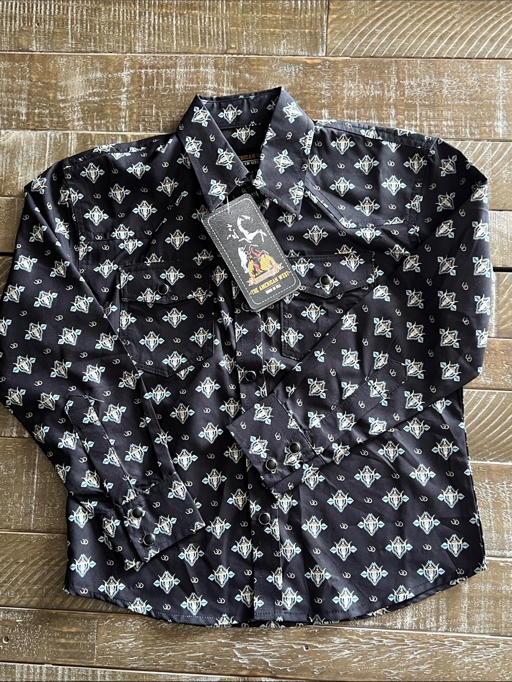 Boys Western Shirt- American West Black Button-Down Shirt- Boys M
